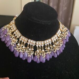 Purple high quality necklace with ear rings only